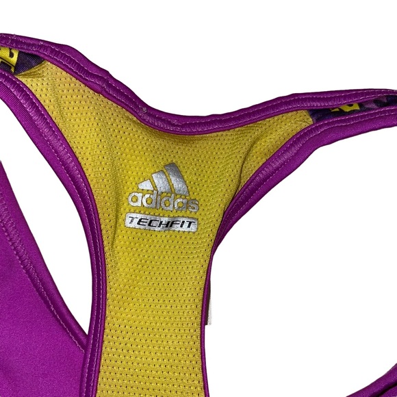 Adidas Women’s Tech Fit Clima Cool Sports Bra Size Small Purple Yellow Athletic - Picture 4 of 5